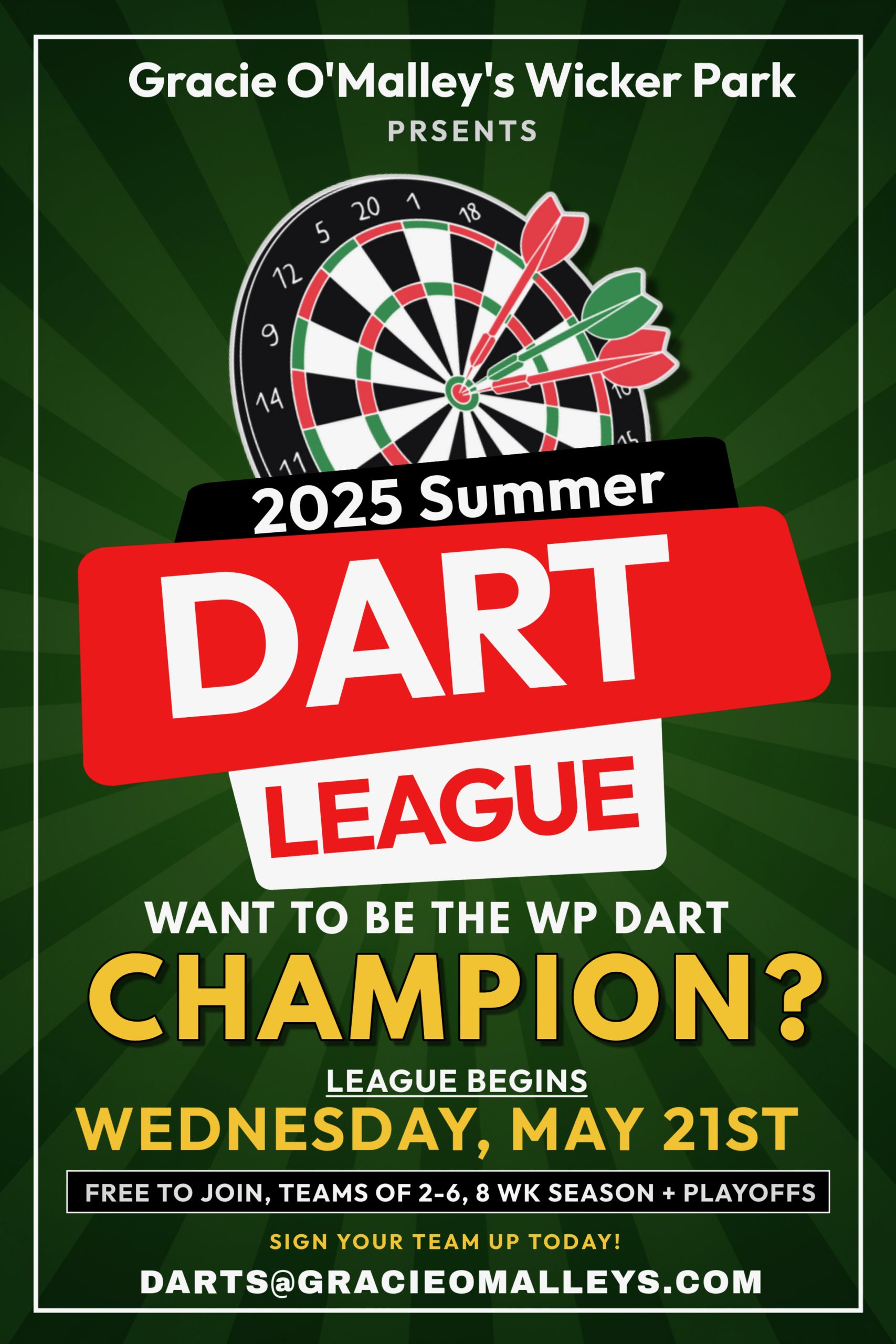 Gracie O'Malley’s Wicker Park 2025 Summer Dart League!