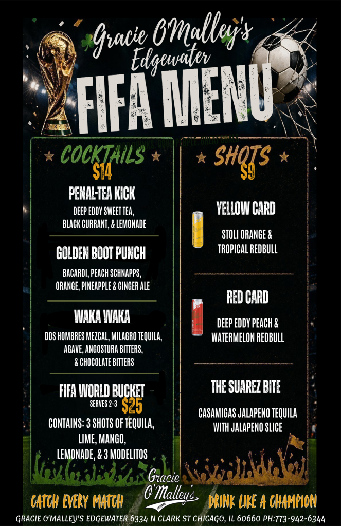FIFA World Cup Drink Menu - Gracie O’Malley’s Edgewater
