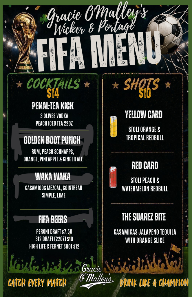 FIFA World Cup Drink Menu - Gracie O’Malley’s Wicker Park & Portage Park